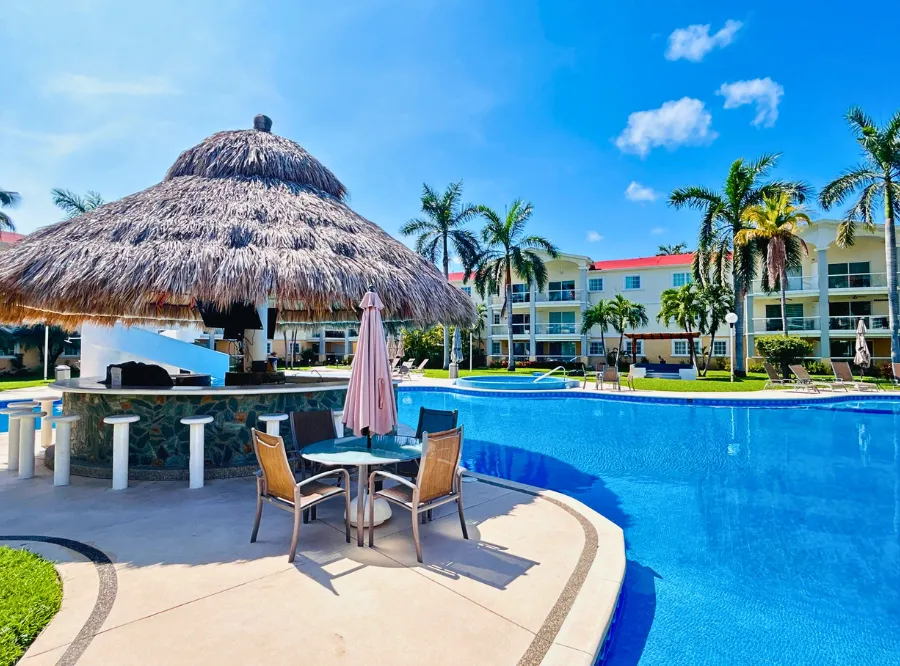 Zona de alberca y palapa