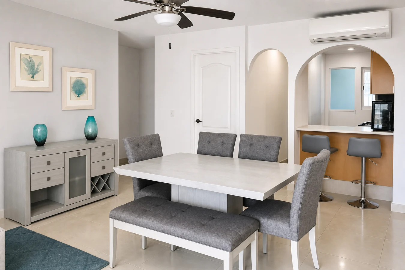 Comedor junto a la barra de cocina